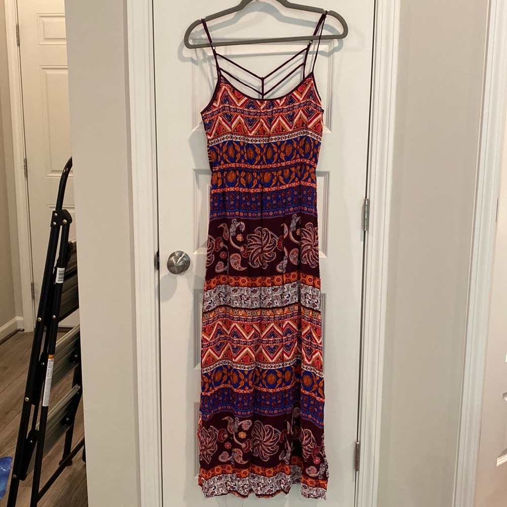 Purple Multicolored Pattern Maxi Dress